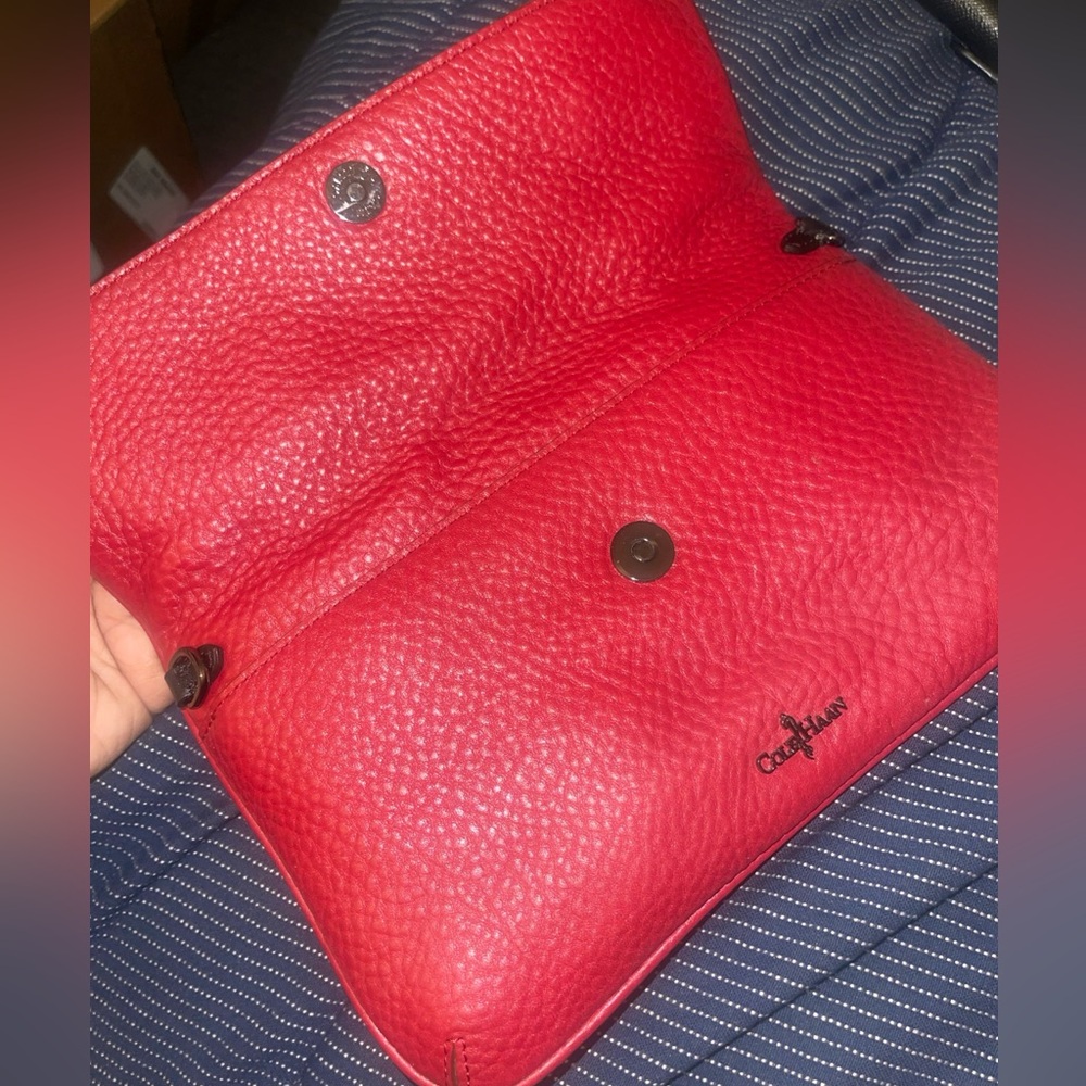 Colehaan Vibrant Red Leather fold over  Clutch - Picture 6 of 14